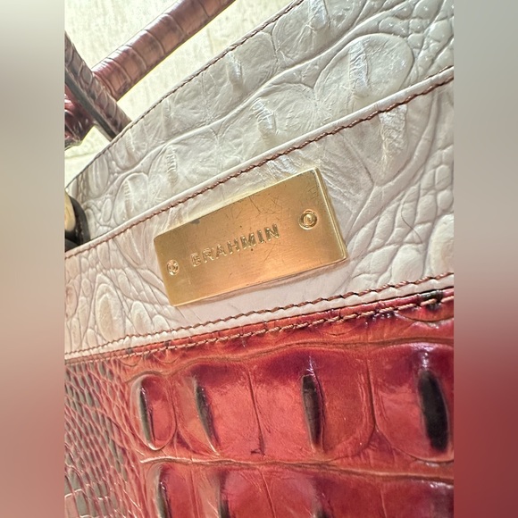 Brahmin White, Brown, and Black Crocodile-Embossed Satchel - Picture 5 of 12